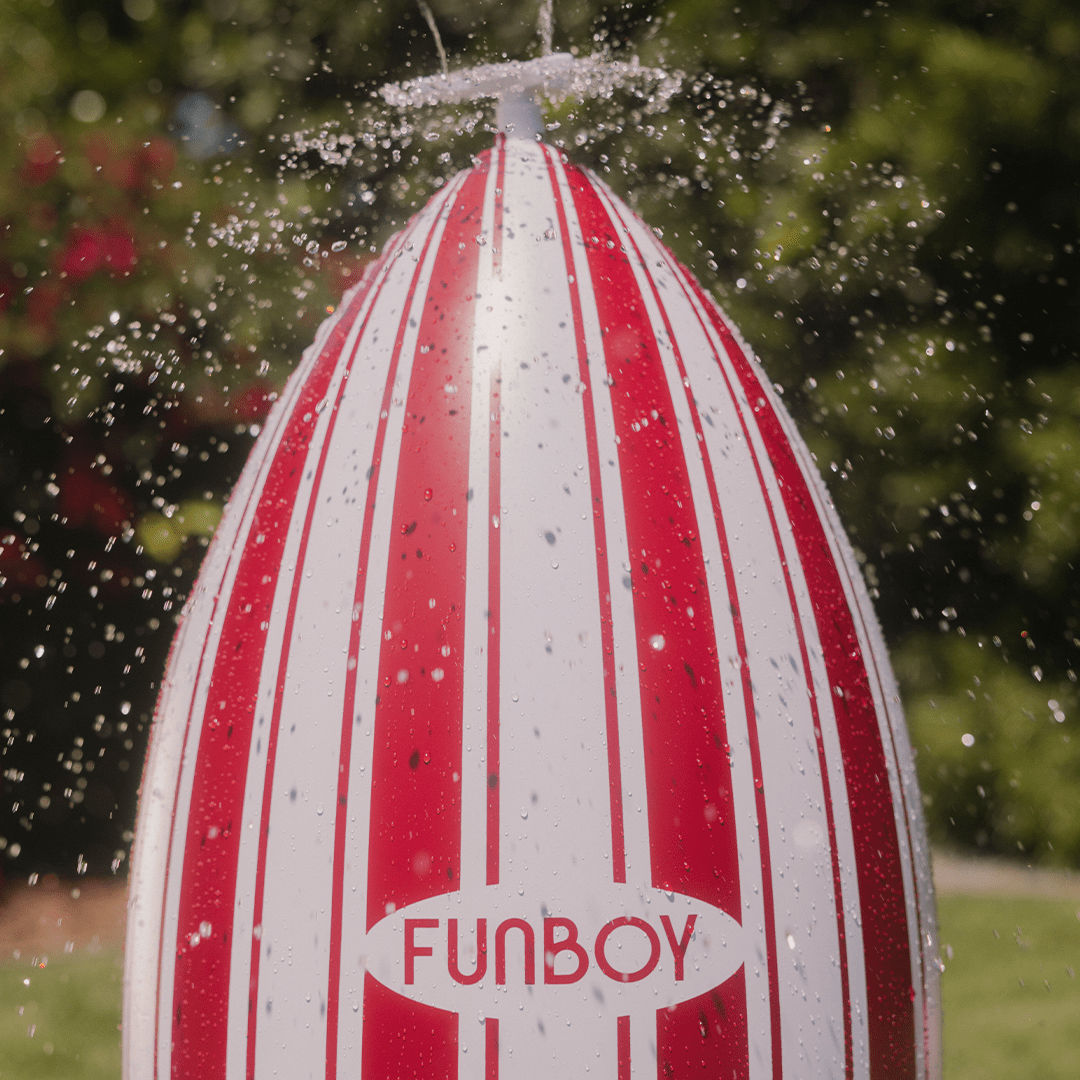 Inflatable Backyard Sprinkler Red and White Stripe Rocket 4th of July