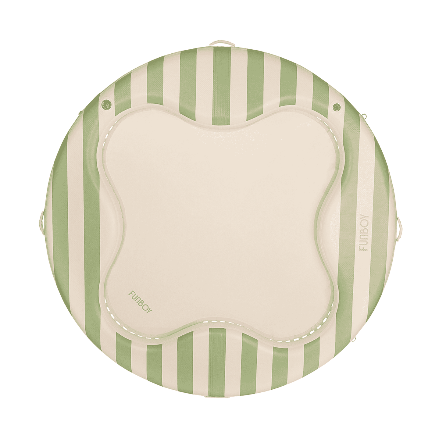 Floating Dock. Clover Water Hammock. Green and white stripe