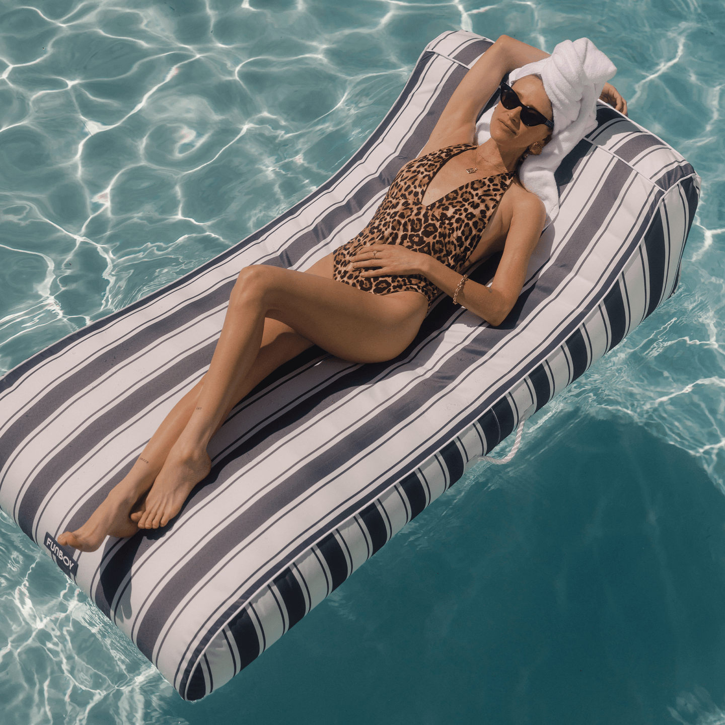 Navy Stripe Fabric Covered Pool Float