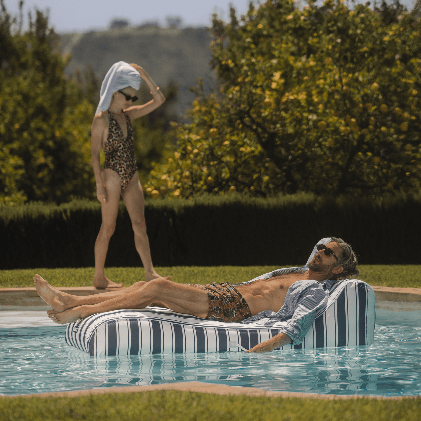 Navy Stripe Fabric Covered Pool Float