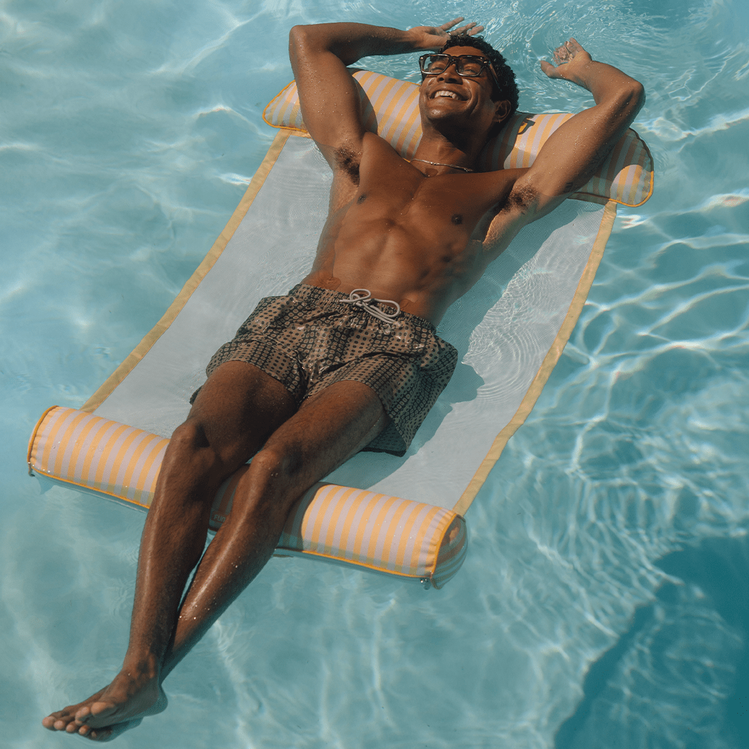Premium Fabric Covered Hammock Pool Float, Yellow Cabana Stripe - FUNBOY