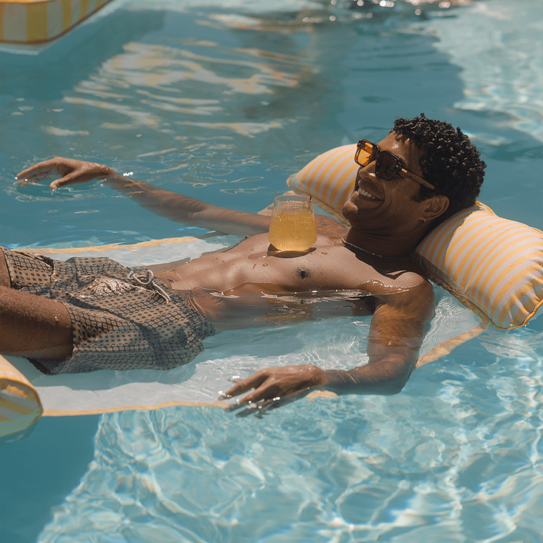 Premium Fabric Covered Hammock Pool Float, Yellow Cabana Stripe - FUNBOY