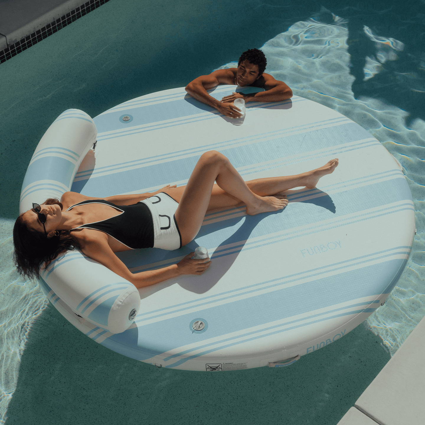 Light Blue Floating Dock with Backrest