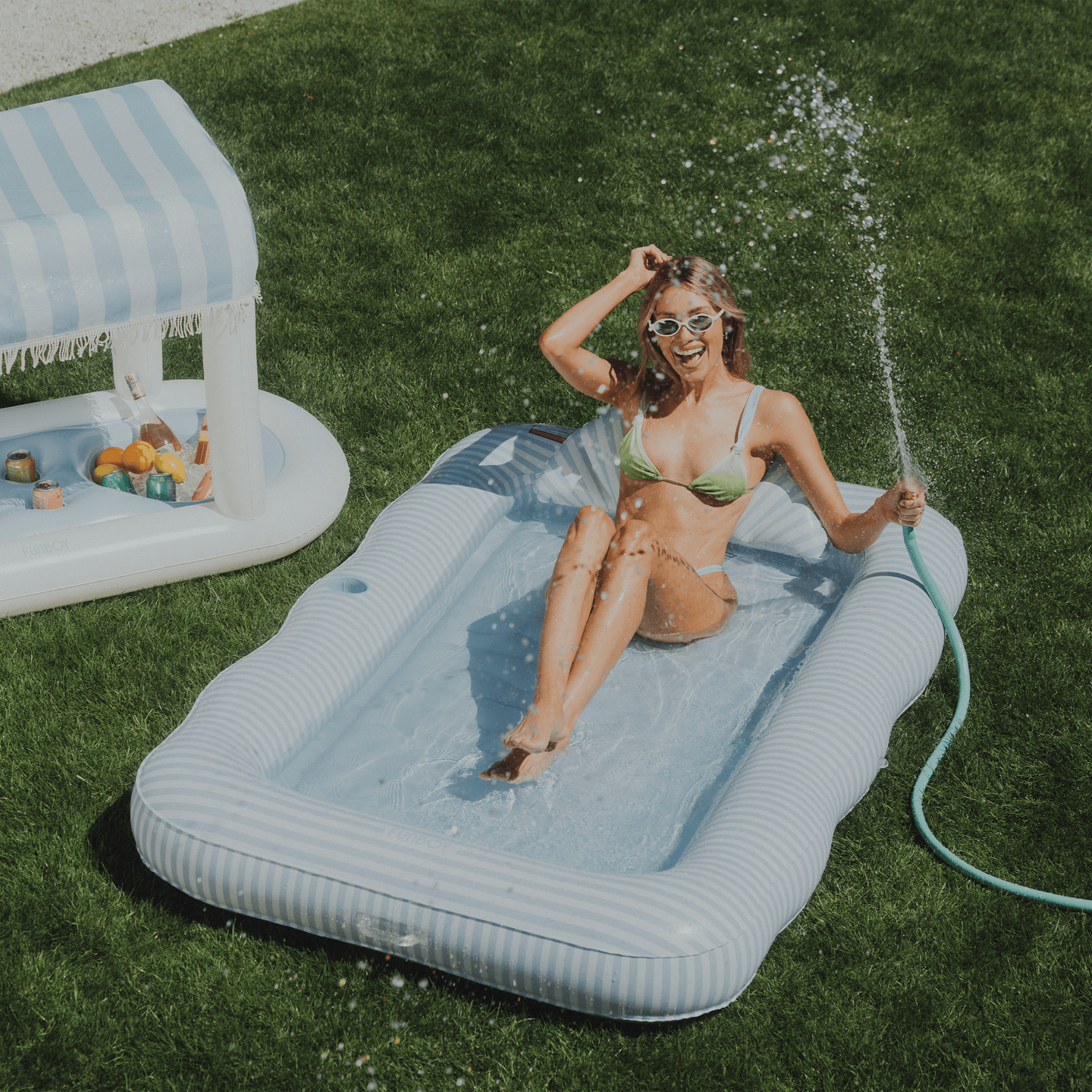 Blue & White Striped Tanning Pool. Use in our out of the pool.