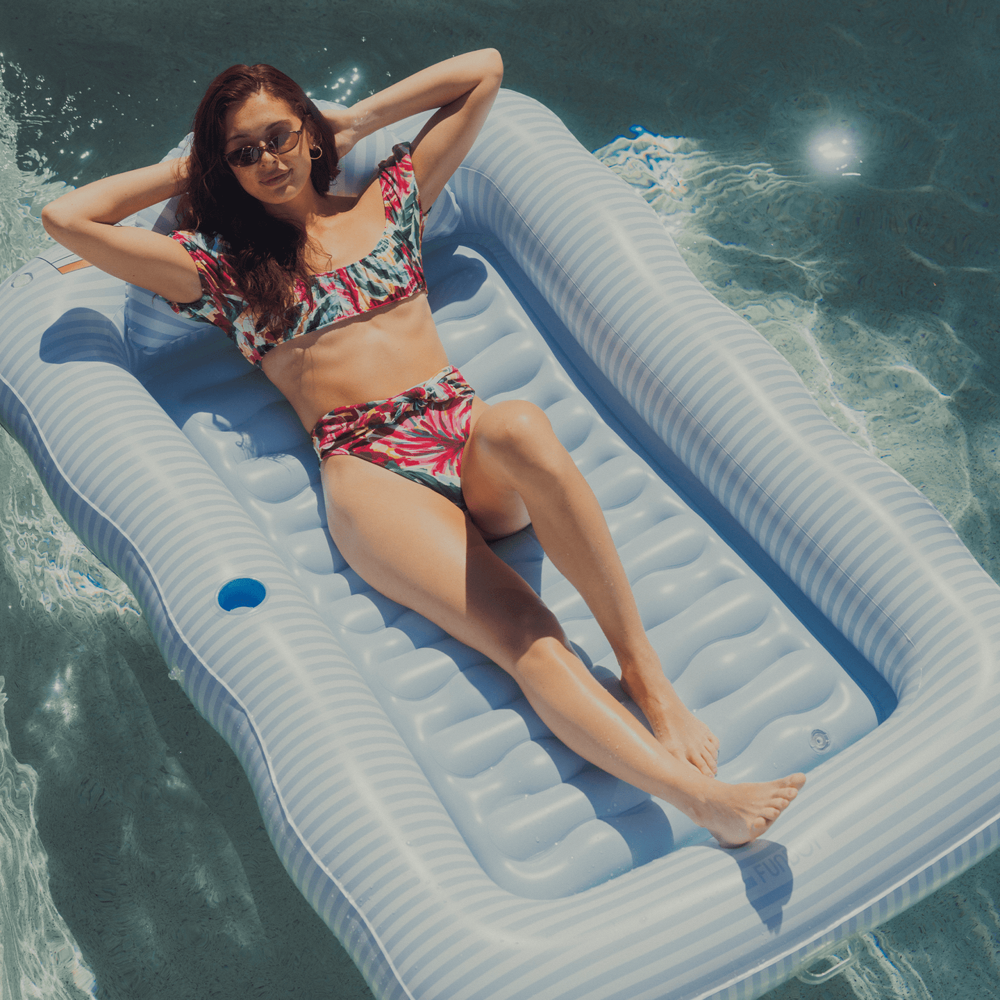 Blue & White Striped Tanning Pool. Use in our out of the pool.