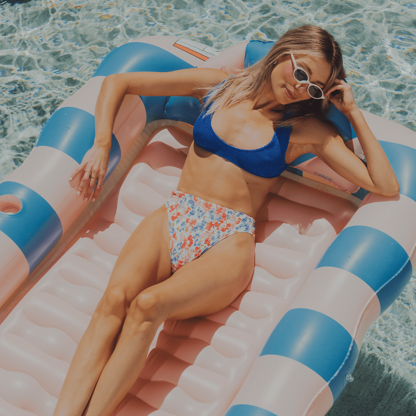 Blue & Coral Stripe Tanning Pool - use in or out of the water
