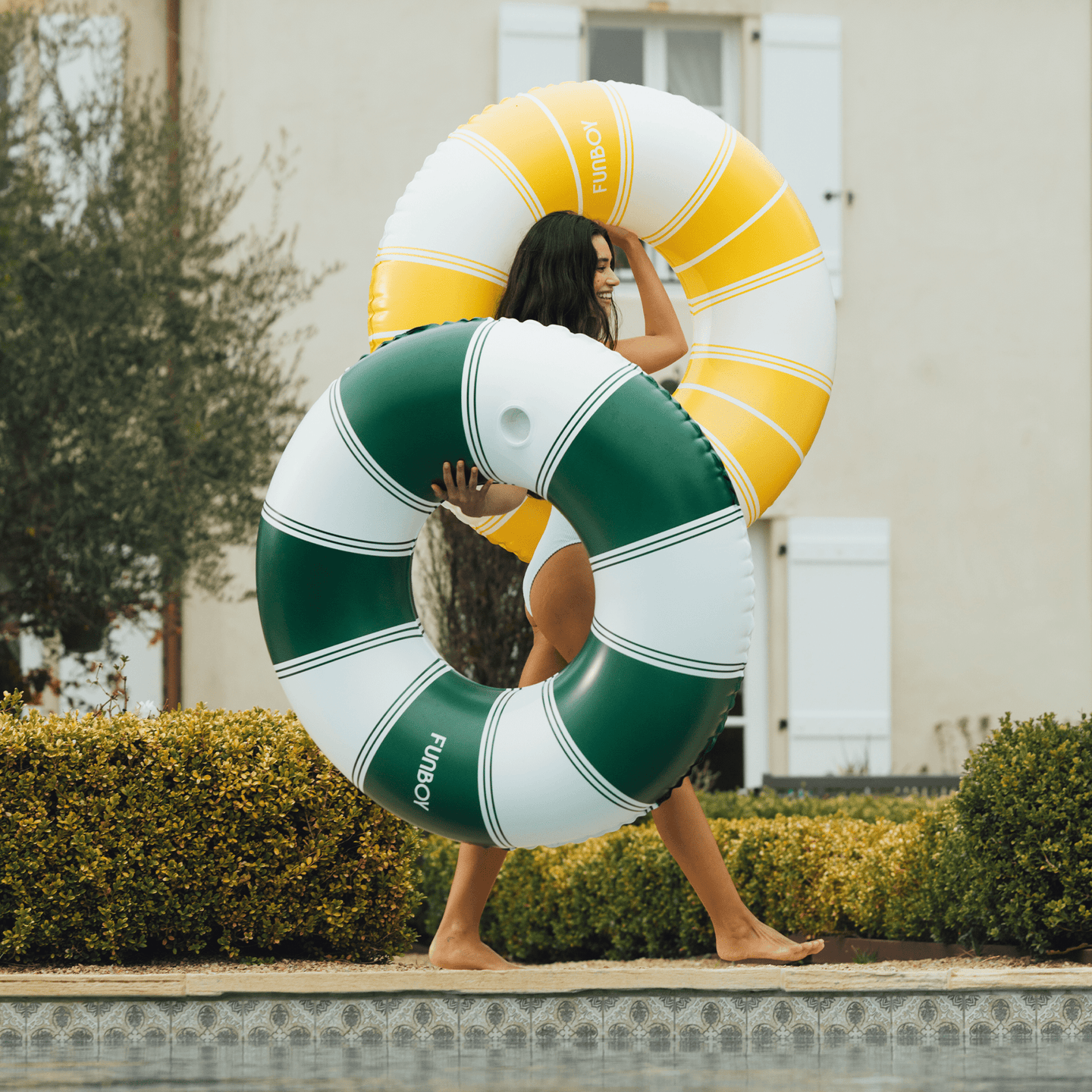 Giant Vintage Green Stripe Inflatable Pool Float with Cup Holder 48" 