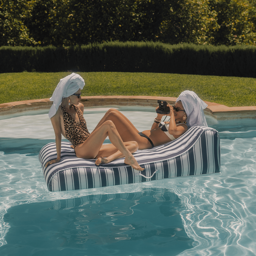 XL Fabric Covered Pool Float Sunbed Lounger - Navy Stripe 