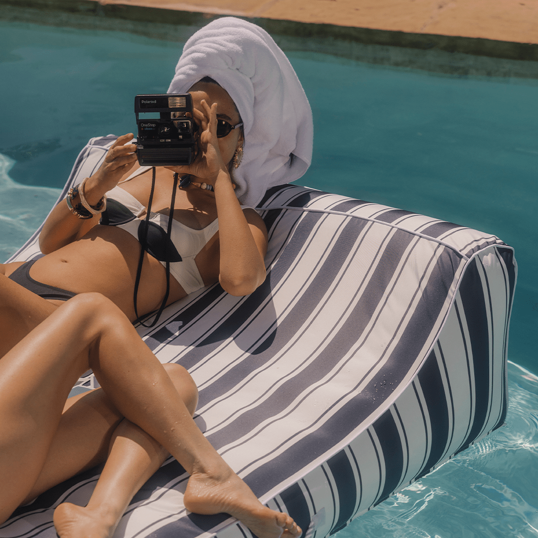XL Fabric Covered Pool Float Sunbed Lounger - Navy Stripe 